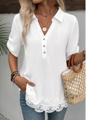 White Short Sleeve Shirt Collar Blouse | thumb picture 