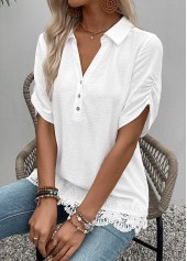 White Short Sleeve Shirt Collar Blouse | thumb picture 