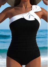 Contrast Binding Asymmetry Black Tankini Set