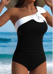Contrast Binding Asymmetry Black Tankini Set | thumb picture 