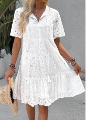 White A Line Short Sleeve Split Neck Dress | thumb picture 