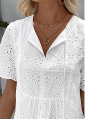 White A Line Short Sleeve Split Neck Dress | thumb picture 