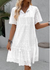 White A Line Short Sleeve Split Neck Dress | thumb picture 
