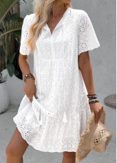 White A Line Short Sleeve Split Neck Dress | thumb picture 