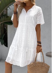White A Line Short Sleeve Split Neck Dress | thumb picture 