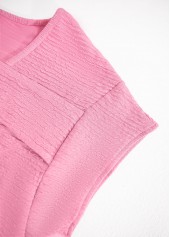 Pink Jacquard Short Sleeve Asymmetrical Neck T Shirt | thumb picture 