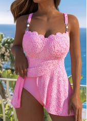 Jacquard Pink Square Neck One Piece Swimdress | thumb picture 