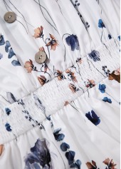 White Smocked Floral Print Short Sleeveless V Neck Dress | thumb picture 
