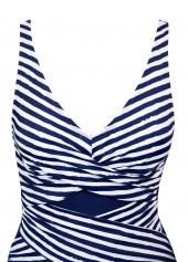 Criss Cross Striped Navy One Piece Swimwear | thumb picture 