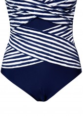 Criss Cross Striped Navy One Piece Swimwear | thumb picture 