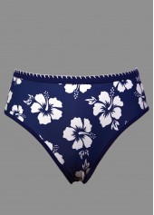 Contrast Binding Mid Waisted Floral Print Navy Bikini Set | thumb picture 