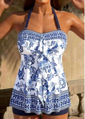 Scalloped Hem Floral Print Navy Tankini Set