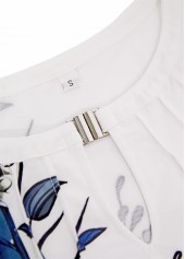 White Cut Out Floral Print Short Sleeve T Shirt | thumb picture 