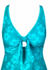 Criss Cross Mid Waisted Floral Print Cyan Tankini Set | thumb picture 