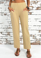 Light Camel Straight Leg Elastic Waist High Waisted Pants