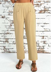 Light Camel Straight Leg Elastic Waist High Waisted Pants | thumb picture 