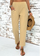Light Camel Straight Leg Elastic Waist High Waisted Pants | thumb picture 