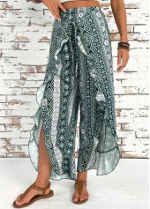 Blackish Green Tribal Print Wide Leg Elastic Waist Pants | thumb picture 