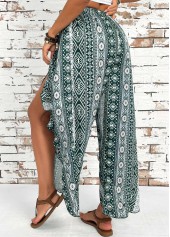 Blackish Green Tribal Print Wide Leg Elastic Waist Pants | thumb picture 