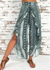 Blackish Green Tribal Print Wide Leg Elastic Waist Pants | thumb picture 