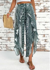 Blackish Green Tribal Print Wide Leg Elastic Waist Pants | thumb picture 