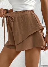 Dark Coffee Wide Leg Elastic Waist High Waisted Shorts | thumb picture 