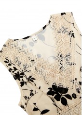 Beige Embroidery Floral Print Sleeveless V Neck Dress | thumb picture 