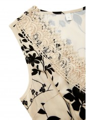 Beige Embroidery Floral Print Sleeveless V Neck Dress | thumb picture 