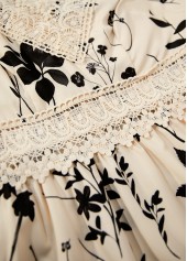 Beige Embroidery Floral Print Sleeveless V Neck Dress | thumb picture 