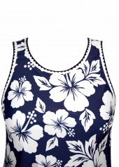 Contrast Binding Mid Waisted Floral Print Blue Tankini Set | thumb picture 
