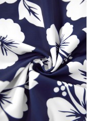 Contrast Binding Mid Waisted Floral Print Blue Tankini Set | thumb picture 