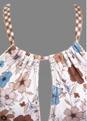 Ruched Mid Waisted Floral Print Light Coffee Tankini Set | thumb picture 