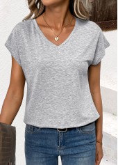 Light Grey Short Sleeve V Neck T Shirt | thumb picture 