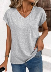Light Grey Short Sleeve V Neck T Shirt | thumb picture 