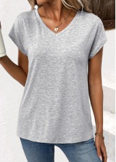 Light Grey Short Sleeve V Neck T Shirt | thumb picture 