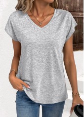 Light Grey Short Sleeve V Neck T Shirt | thumb picture 