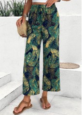 Turquoise Plants Print Wide Leg Elastic Waist Pants | thumb picture 
