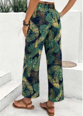 Turquoise Plants Print Wide Leg Elastic Waist Pants | thumb picture 