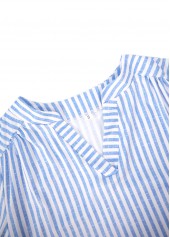 Blue Split Striped Short Sleeve Blouse | thumb picture 