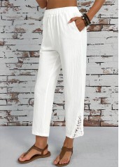 White Pocket Straight Leg Elastic Waist High Waisted Pants | thumb picture 