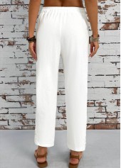 White Pocket Straight Leg Elastic Waist High Waisted Pants | thumb picture 