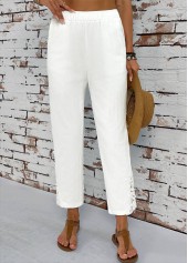 White Pocket Straight Leg Elastic Waist High Waisted Pants | thumb picture 
