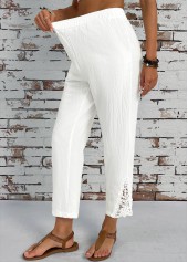 White Pocket Straight Leg Elastic Waist High Waisted Pants | thumb picture 