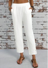 White Pocket Straight Leg Elastic Waist High Waisted Pants | thumb picture 