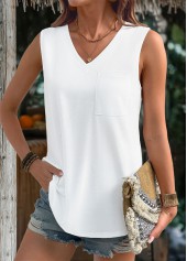 White Sleeveless V Neck Tank Top | thumb picture 