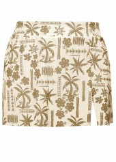 Ruched Mid Waisted Tropical Plants Print Beige Tankini Set | thumb picture 