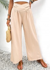 Light Coffee Wide Leg Elastic Waist High Waisted Pants