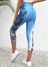 Light Blue Floral Print Skinny Elastic Waist Pants | thumb picture 