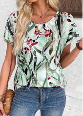 Multi Color Floral Print Short Sleeve T Shirt