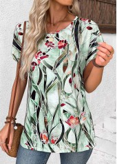 Multi Color Floral Print Short Sleeve T Shirt